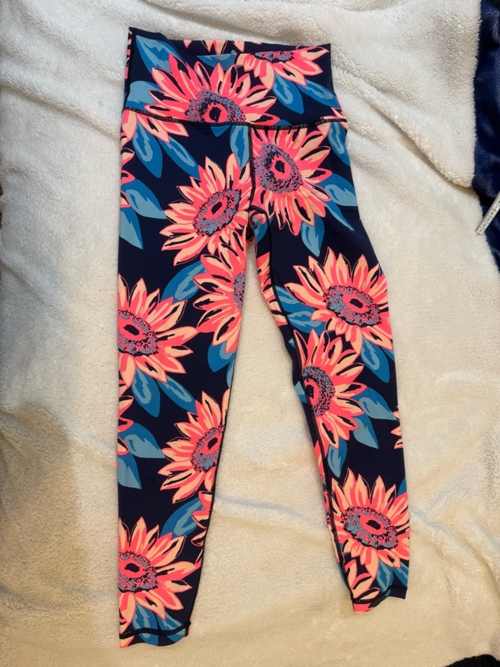 aerie Navy Leggings with Coral Sunflower Print